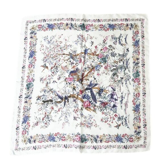 2/$30 NEW Cream Bird Floral Flower Printed Silky Fashion Scarf - Picture 6 of 14